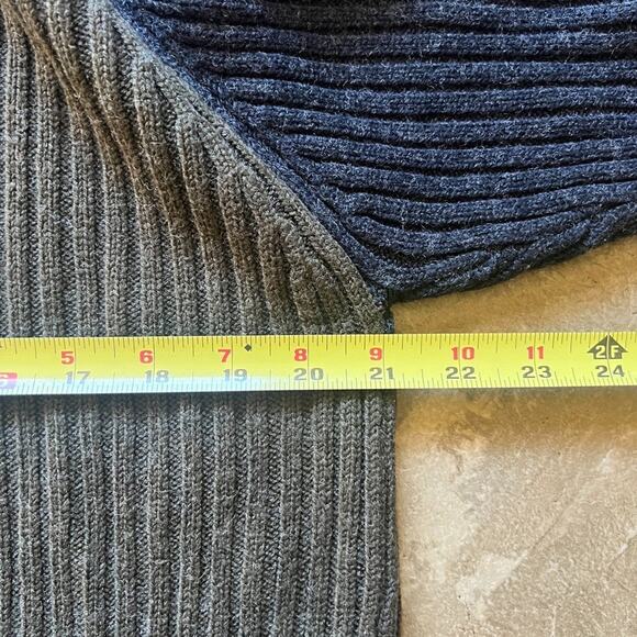 Vintage 90s Mens Sweater L Navy Green Striped Wool Blend Grunge Skater Grandpa - Picture 6 of 7